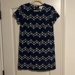Jun & Ivy navy blue and white embroidered floral short-sleeved eyelet dress